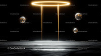 Futuristic Glowing Portal with Floating Spheres