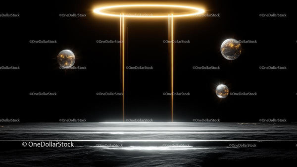 Futuristic Glowing Portal with Floating Spheres