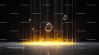 Futuristic Golden Glow with Floating Spheres