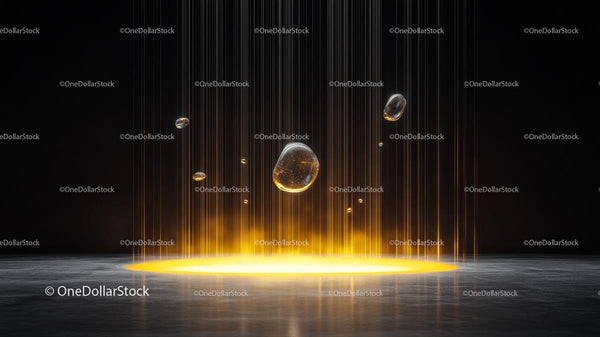 Futuristic Golden Glow with Floating Spheres