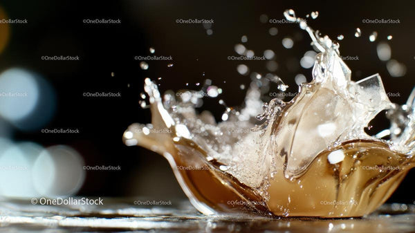 Dynamic Water Splash with Ice Cube and Bokeh Background