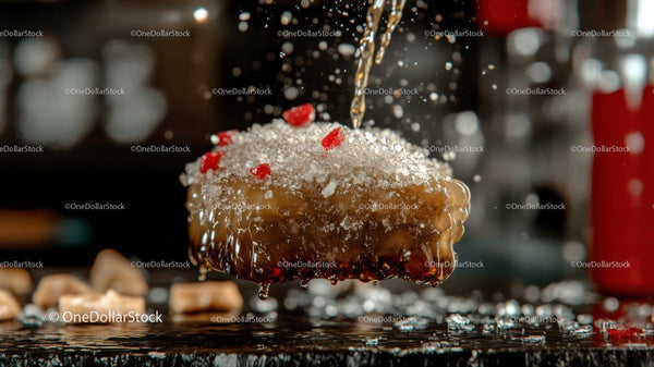Caramel Splash with Ice and Red Accents