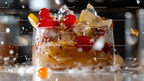 Refreshing Cocktail with Cherries and Ice Cubes