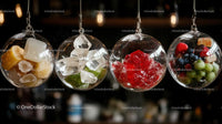 Colorful Hanging Glass Ornaments with Fruits and Candies
