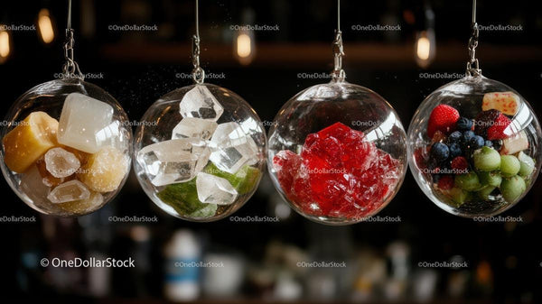 Colorful Hanging Glass Ornaments with Fruits and Candies