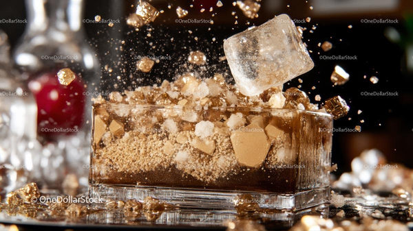Dynamic Splash of Iced Beverage with Ice Cube