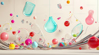 Vibrant Abstract Art with Floating Glass Shapes