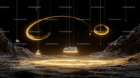 Futuristic Landscape with Glowing Abstract Rings