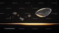 Floating Bubbles with Gold Reflection on Black Background