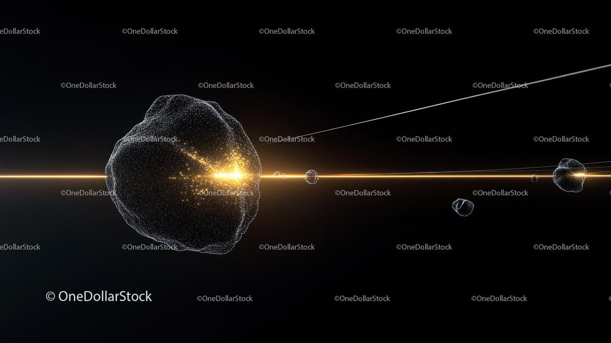 Asteroida przelatująca przez przestrzeń kosmiczną z widocznym śladem świetlnym