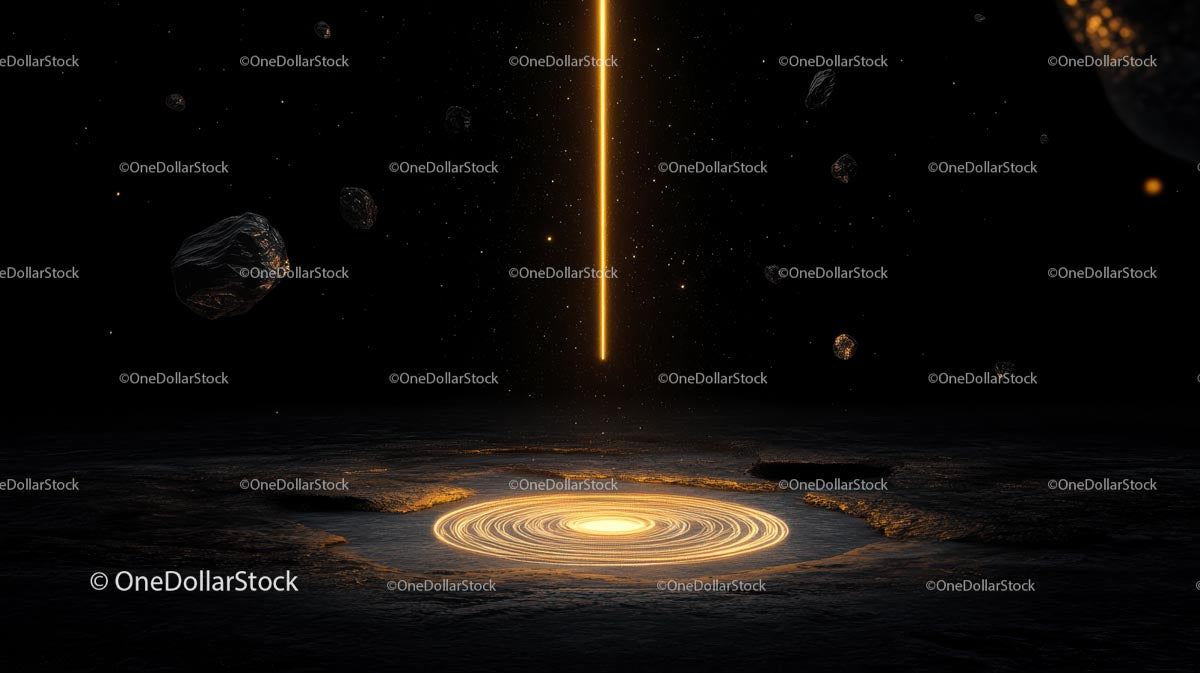 Dramatyczna kosmiczna scena z rozświetlającym się światłem i asteroidami
