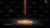 Dramatic Cosmic Scene with Glowing Light and Asteroids