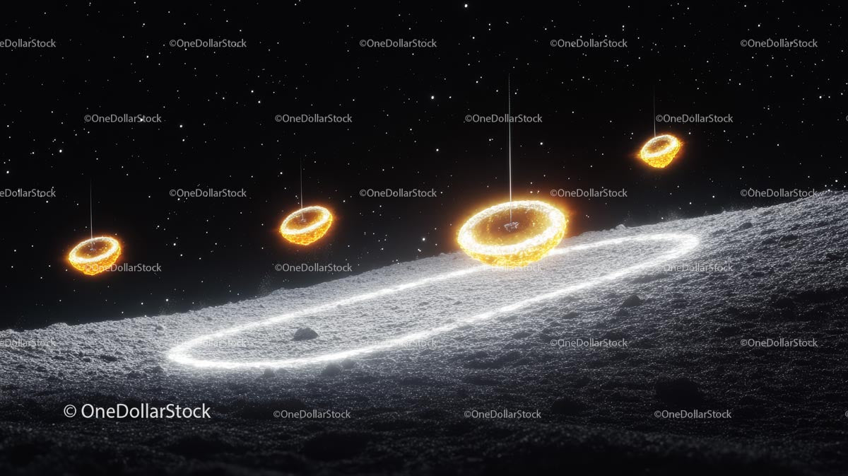 Świecące Pierścienie Zawieszone Na Kosmicznym Nocnym Niebie