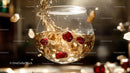 Splashing Glass of Pomegranate Cocktail with Ice