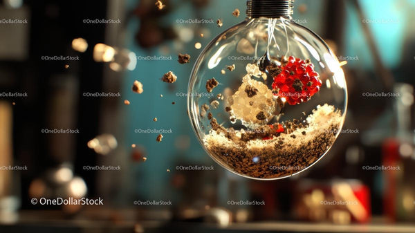 Macro Shot of Floating Particles in Glass Bulb