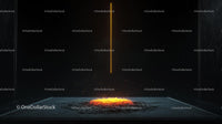 Futuristic Glowing Line with Fiery Texture in Dark Room