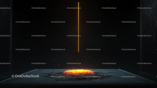 Futuristic Glowing Line with Fiery Texture in Dark Room
