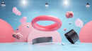 Surreal Floating Shapes with a Pink Sphere on Blue