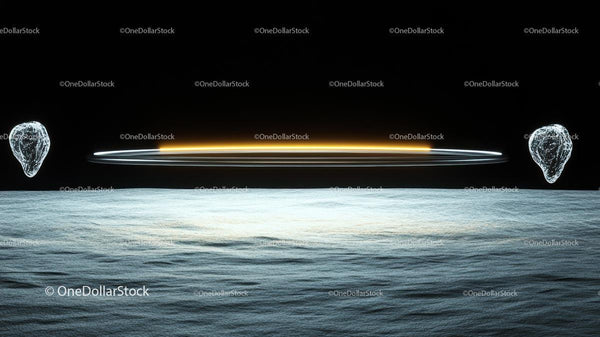 Futuristic Landscape with Glowing Light Trail across Horizon
