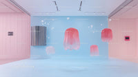 Abstract Pink Jellyfish in Modern Minimalist Gallery