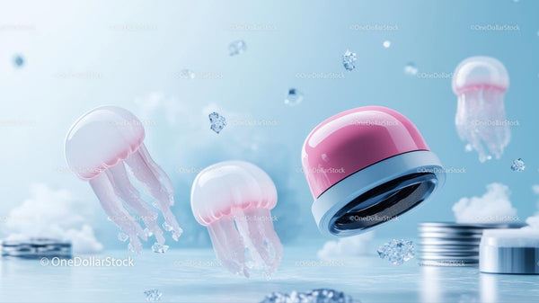Surreal Pink Jellyfish Floating in Artistic Ocean Scene