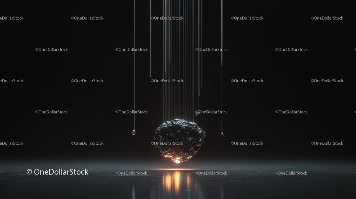 Futurystyczny meteor wiszący w ciemnej minimalistycznej przestrzeni