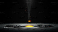 Golden Drop Descends into Rippling Liquid Surface