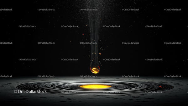 Golden Drop Descends into Rippling Liquid Surface