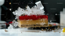 Layered Dessert with Ice Shards and Red Jelly