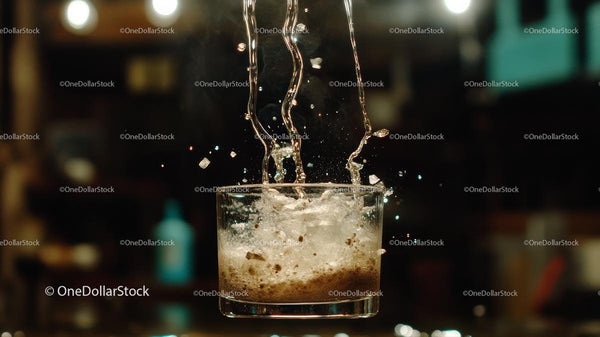 Dynamic Splash of Ice in Glass at Bar