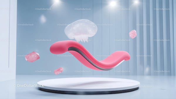 Futuristic Abstract Scene with Floating Pink Shapes