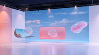 Abstract Floating Sculpture in a Futuristic Art Gallery