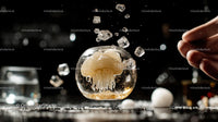 Artistic Ice Splash in Whiskey Glass with Hand Movement