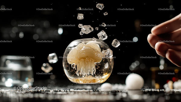 Artistic Ice Splash in Whiskey Glass with Hand Movement