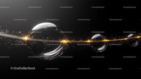 Abstract Bubbles and Golden Energy Line on Dark Background