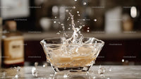 Crystal Bowl with Splashing Liquid in Modern Kitchen