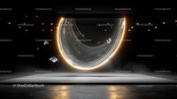 Futuristic Glowing Circle with Floating Diamonds