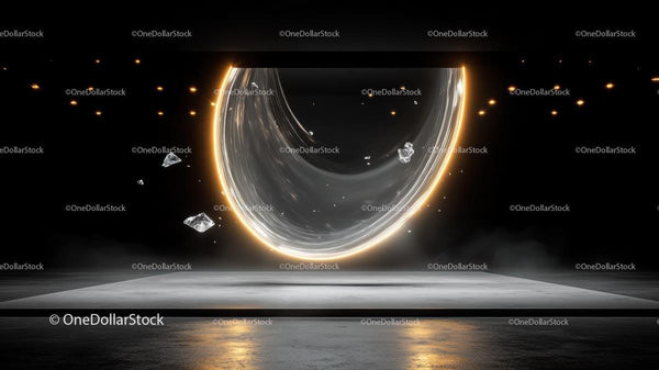 Futuristic Glowing Circle with Floating Diamonds