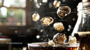 Dynamic Splash of Ice Cubes in Refreshing Cola