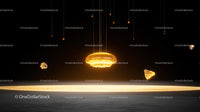 Futuristic Golden Pendant with Floating Stones