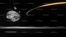 Floating Rock with Golden Arc on Black Background