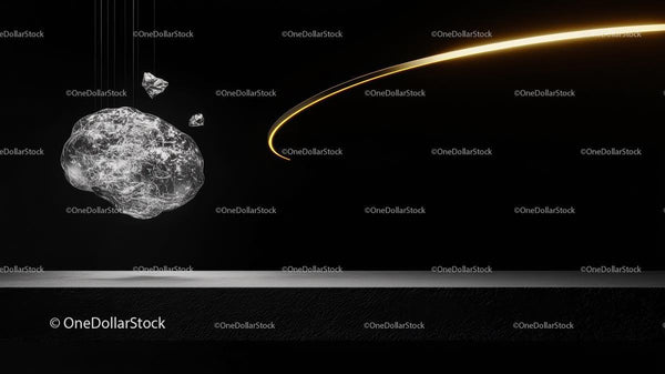 Floating Rock with Golden Arc on Black Background