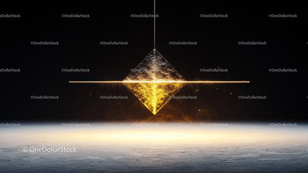 Golden Cube Suspended in Dreamlike Abstract Environment