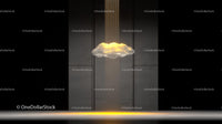 Modern Art Installation with Glowing Cloud and Light Strands