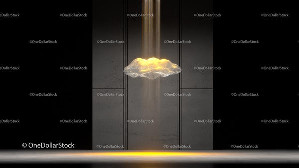 Modern Art Installation with Glowing Cloud and Light Strands