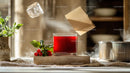 Cranberry Juice with Floating Ice Cube in Sunlit Setting