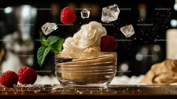 Refreshing Dessert with Whipped Cream and Raspberries