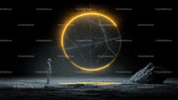 Solitary Figure Gazing at Glowing Cosmic Orb