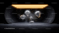 Futuristic Floating Rocks in Glowing Digital Space