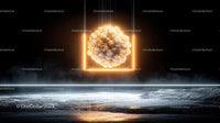 Futuristic Neon Abstract Sphere in Dark Minimalist Setting